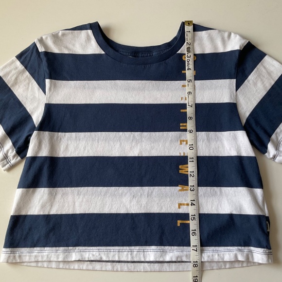 VANS Crop Top Shirt Off The Wall 1966 GOLD Graphic Logo Striped Womens Sz Small - Picture 3 of 11